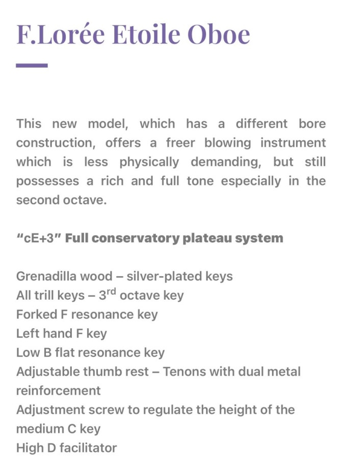 Instrument Sale Loree Etoile Oboe